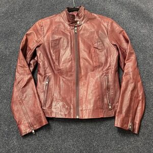 BB Dakota Jacket Womens Medium Red Leather Moto Motorcycle Full Zip Pockets